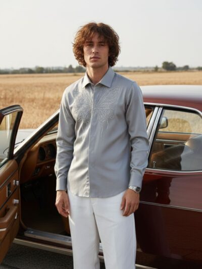 pehanoge papilion embroidered giza cotton shirt | signature embroidery collection