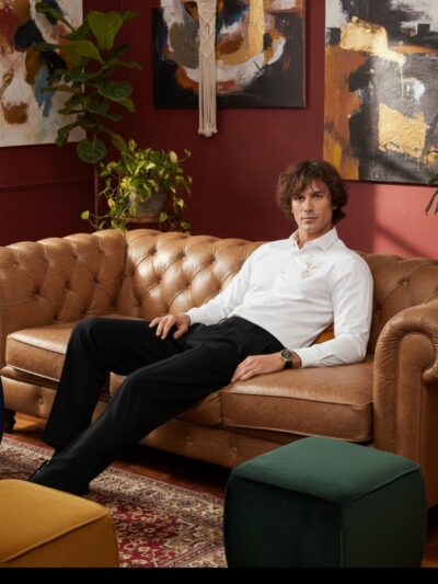 regal stag embroidered giza cotton shirt | signature embroidery collection | pehanoge